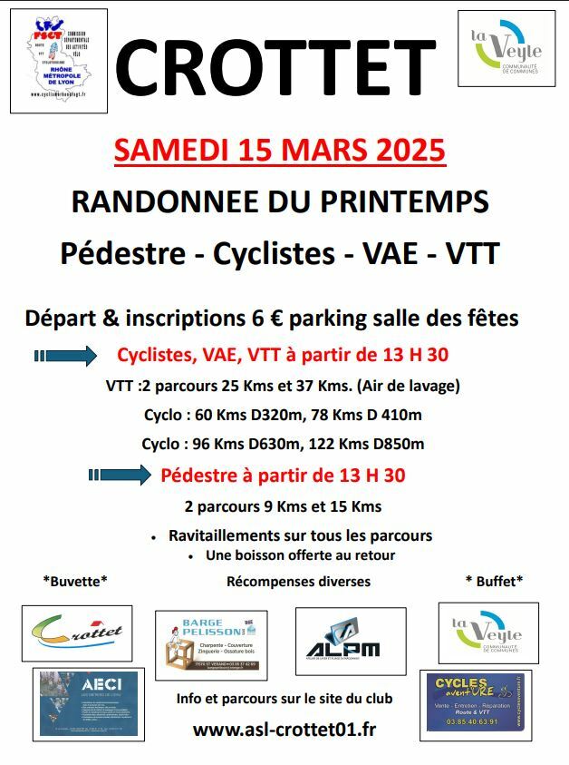 Randonnée de Printemps Cyclo, VTT, VAE, Pédestre